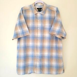 David Taylor Collection Men's Linen Blend Window Pane Short Sleeve Shirts L